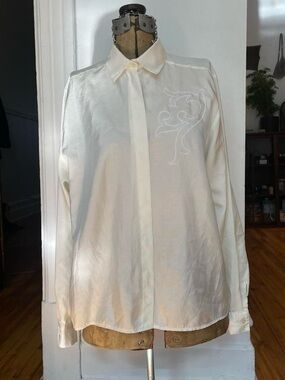 Classic Cream Embroidered Men's Button-Down Shirt